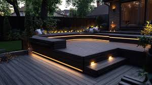 Multi-level deck with stairs and lighting