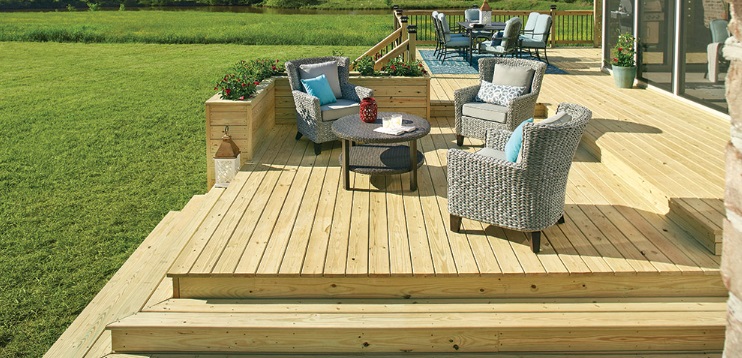 Wood deck attached to a home